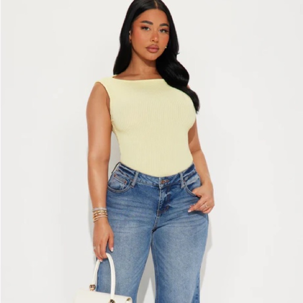 Fashion Nova Light Yellow Ribbed Tank Top
